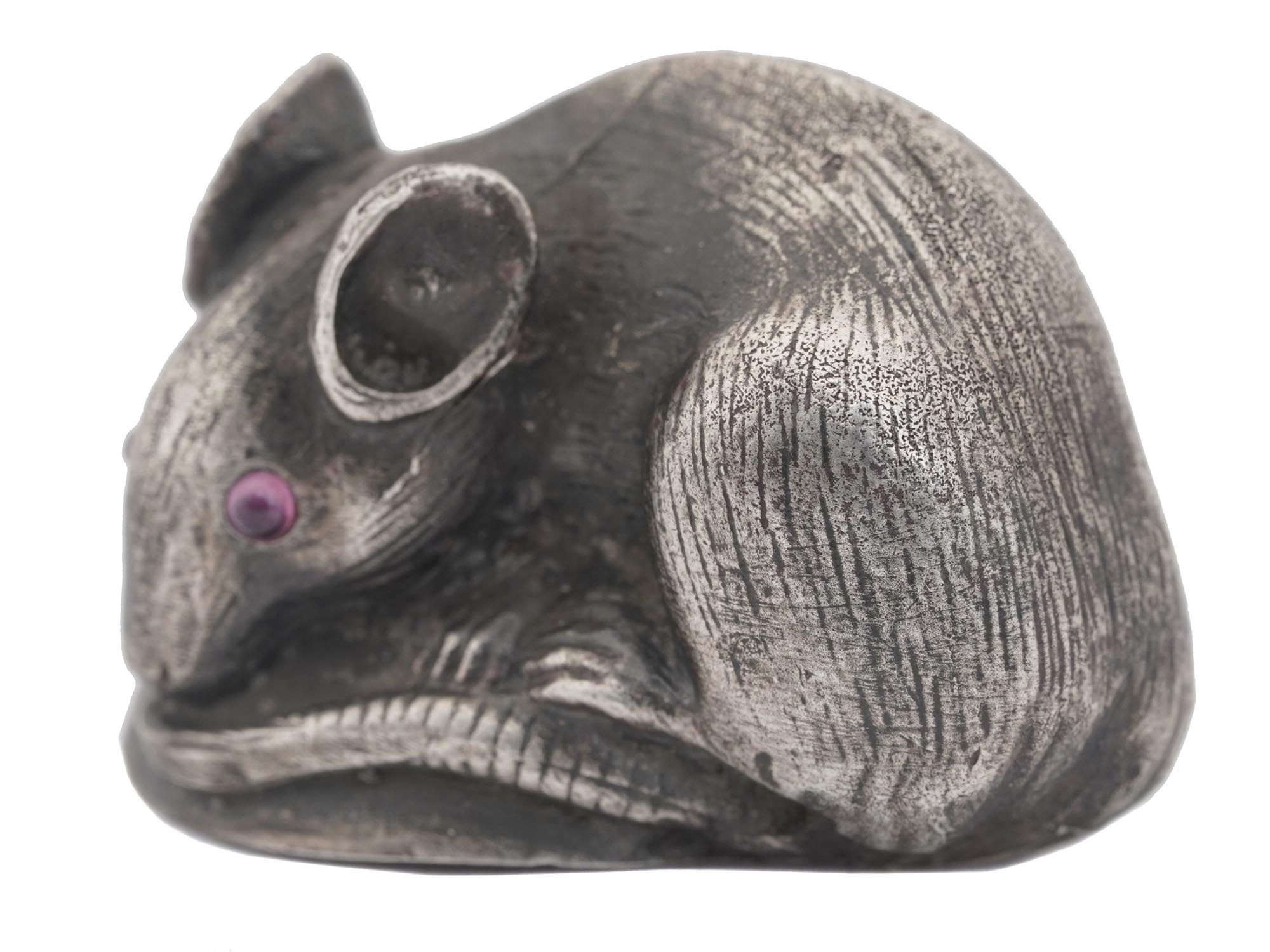 RUSSIAN SILVER FIGURINE OF A MOUSE WITH AMETHYSTS PIC-1
